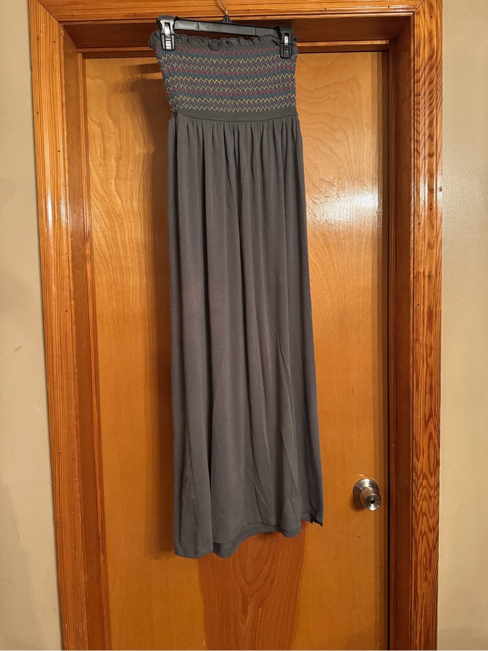 Women's Gray Smocked Maxi Skirt - Casual Stretch Waistband
